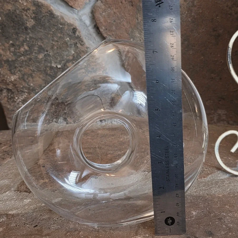 Modern Hand Blown Clear Glass Donut Vase Asymmetrical Torus Sculptural 7.5in